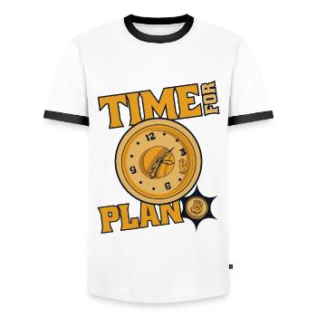 Time For Plan Bitcoin Kryptowährung Blockchain - Männer Kontrast-T-Shirt - Weiß/Schwarz - Vorne - AI Model Female 172 light (172cm) & AI Model Male 178 dark (178cm)