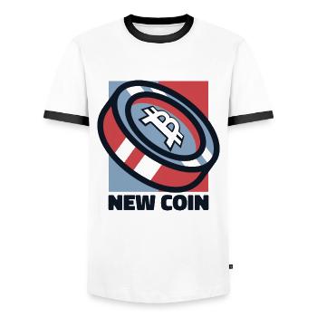 New Coin Kryptowährung Blockchain Crypto Bitcoin - Männer Kontrast-T-Shirt - Weiß/Schwarz - Vorne - AI Model Female 172 light (172cm) & AI Model Male 178 dark (178cm)