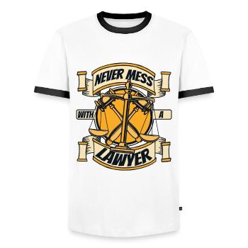 Never Mess With A Lawyer Legal Counsel Law - Men's Ringer Shirt - white/black - Front - AI Model Female 172 light (172cm) & AI Model Male 178 dark (178cm)