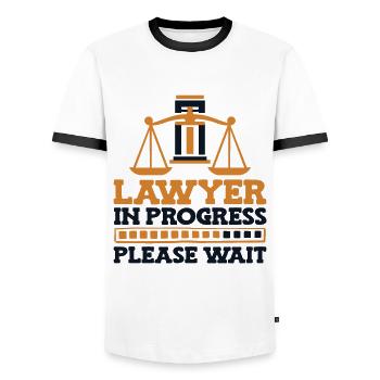 Anwalt in Bearbeitung: Bitte warten Sie den Generalstaatsanwalt - Männer Kontrast-T-Shirt - Weiß/Schwarz - Vorne - AI Model Female 172 light (172cm) & AI Model Male 178 dark (178cm)