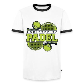 Addicted To Padel Paddle Tennis Paddleball Padel - Men's Ringer Shirt - white/black - Front - AI Model Female 172 light (172cm) & AI Model Male 178 dark (178cm)