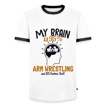 My Brain is 95% Arm Wrestling Exercise Trainer - Men's Ringer Shirt - white/black - Front - AI Model Female 172 light (172cm) & AI Model Male 178 dark (178cm)