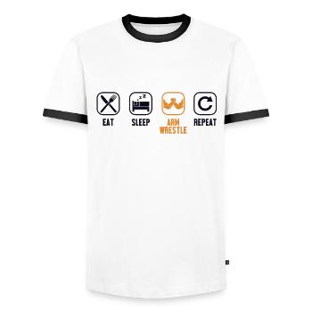 Manger Dormir Bras Lutter Répéter Exercice Entraîneur Bras - T-shirt contrasté Homme - blanc/noir - Devant - AI Model Female 172 light (172cm) & AI Model Male 178 dark (178cm)