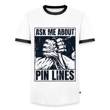 Ask Me About Pin Lines Hand Wrestling Exercise - Men's Ringer Shirt - white/black - Front - AI Model Female 172 light (172cm) & AI Model Male 178 dark (178cm)