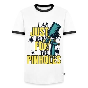 Just Here For Pinholes Car Spray Automotive Car - Men's Ringer Shirt - white/black - Front - AI Model Female 172 light (172cm) & AI Model Male 178 dark (178cm)