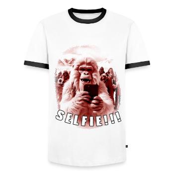 Selfie de Yéti - T-shirt contrasté Homme - blanc/noir - Devant - AI Model Female 172 light (172cm) & AI Model Male 178 dark (178cm)