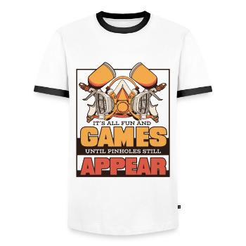 Until Pinholes Still Appear Car Spray Automotive - Men's Ringer Shirt - white/black - Front - AI Model Female 172 light (172cm) & AI Model Male 178 dark (178cm)