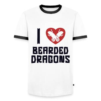 I love Bearded Dragons Pogona Pet Lizard Bearded - Men's Ringer Shirt - white/black - Front - AI Model Female 172 light (172cm) & AI Model Male 178 dark (178cm)