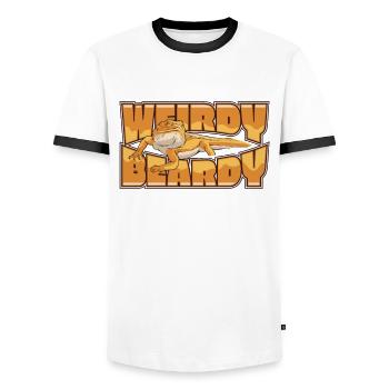 Weirdy Beardy Pogona Pet Lizard Owner Bearded - Men's Ringer Shirt - white/black - Front - AI Model Female 172 light (172cm) & AI Model Male 178 dark (178cm)