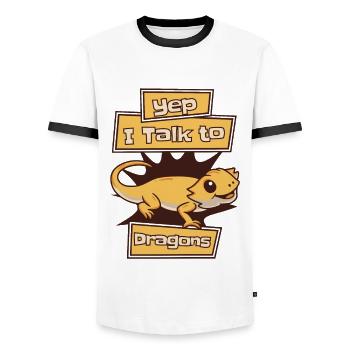 I Talk To Dragons Pogona Pet Lizard Owner Bearded - Men's Ringer Shirt - white/black - Front - AI Model Female 172 light (172cm) & AI Model Male 178 dark (178cm)
