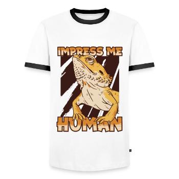 Impress Me Human Pogona Pet Lizard Owner Bearded - Men's Ringer Shirt - white/black - Front - AI Model Female 172 light (172cm) & AI Model Male 178 dark (178cm)