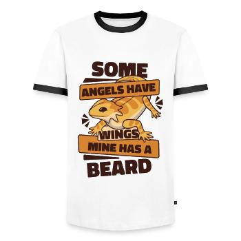 Some Angels Have Wings Mine Has A Beard Pet - Men's Ringer Shirt - white/black - Front - AI Model Female 172 light (172cm) & AI Model Male 178 dark (178cm)