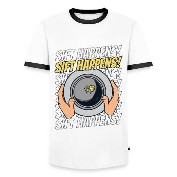 Siebung geschieht Schürfen von Miner Placer Mining Gold - Männer Kontrast-T-Shirt - Weiß/Schwarz - Vorne - AI Model Female 172 light (172cm) & AI Model Male 178 dark (178cm)