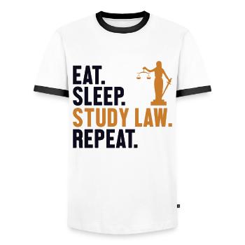Eat Sleep Study Law Repeat Law School University - Men's Ringer Shirt - white/black - Front - AI Model Female 172 light (172cm) & AI Model Male 178 dark (178cm)