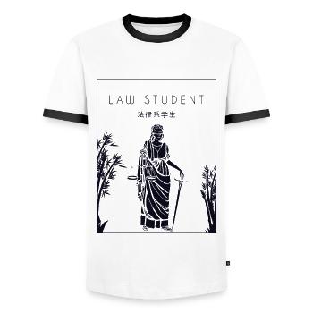 Law Student Chinese Hanzi Law School University - Men's Ringer Shirt - white/black - Front - AI Model Female 172 light (172cm) & AI Model Male 178 dark (178cm)
