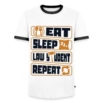 Eat Sleep Law Student Repeat Law School Students - Men's Ringer Shirt - white/black - Front - AI Model Female 172 light (172cm) & AI Model Male 178 dark (178cm)