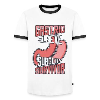 Chirurgie de la sleeve gastrique Survivant Bariatrique Gastrique - T-shirt contrasté Homme - blanc/noir - Devant - AI Model Female 172 light (172cm) & AI Model Male 178 dark (178cm)