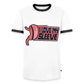 J’aime ma manche Bypass gastrique gastrique gastrique bariatrique - T-shirt contrasté Homme - blanc/noir - Devant - AI Model Female 172 light (172cm) & AI Model Male 178 dark (178cm)