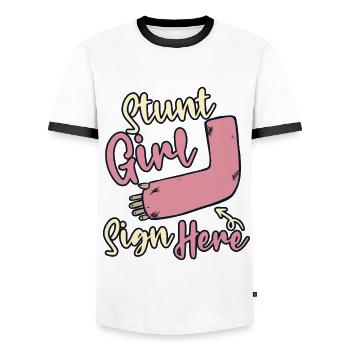 Stunt Girl Sign Here Broken Bone Broken Finger - Men's Ringer Shirt - white/black - Front - AI Model Female 172 light (172cm) & AI Model Male 178 dark (178cm)