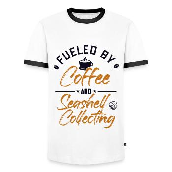 Alimenté par le café et les coquillages Collecte de coquillages - T-shirt contrasté Homme - blanc/noir - Devant - AI Model Female 172 light (172cm) & AI Model Male 178 dark (178cm)