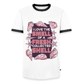 Odeur d’un coquillage fraîchement collecté Coquillage Coquillage - T-shirt contrasté Homme - blanc/noir - Devant - AI Model Female 172 light (172cm) & AI Model Male 178 dark (178cm)