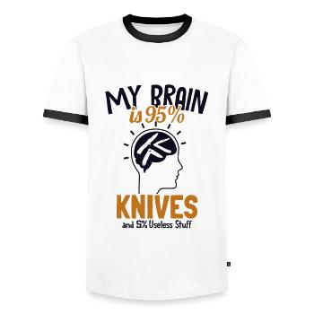 My Brain is 95% Knives Butcher Knife Lover Knife - Men's Ringer Shirt - white/black - Front - AI Model Female 172 light (172cm) & AI Model Male 178 dark (178cm)
