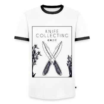 Knife Collecting Chinese Hanzi Restoration Knife - Men's Ringer Shirt - white/black - Front - AI Model Female 172 light (172cm) & AI Model Male 178 dark (178cm)