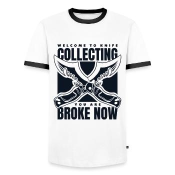 You Are Broke Now Butcher Knife Restoration Knife - Men's Ringer Shirt - white/black - Front - AI Model Female 172 light (172cm) & AI Model Male 178 dark (178cm)