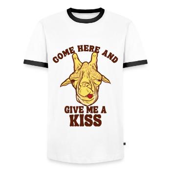Viens ici et donne-moi un baiser girafidés africains - T-shirt contrasté Homme - blanc/noir - Devant - AI Model Female 172 light (172cm) & AI Model Male 178 dark (178cm)