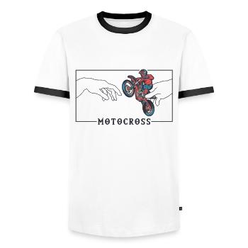 Michelangelo Création d’Adam Motocross Supermoto - T-shirt contrasté Homme - blanc/noir - Devant - AI Model Female 172 light (172cm) & AI Model Male 178 dark (178cm)