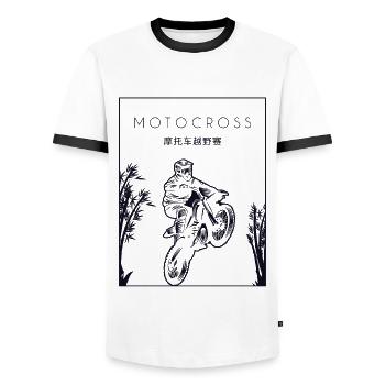 Motocross Chinese Hanzi Motorcycle Racing Riders - Men's Ringer Shirt - white/black - Front - AI Model Female 172 light (172cm) & AI Model Male 178 dark (178cm)