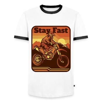 Stay Fast Motorcycle Racing Supermoto Riders - Men's Ringer Shirt - white/black - Front - AI Model Female 172 light (172cm) & AI Model Male 178 dark (178cm)