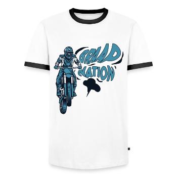 Braap Nation Motorcycle Racing Supermoto Riders - Men's Ringer Shirt - white/black - Front - AI Model Female 172 light (172cm) & AI Model Male 178 dark (178cm)