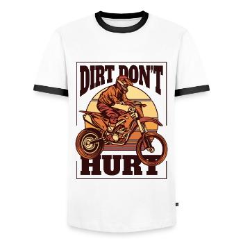 Dirt Don't Hurt Motorcycle Racing Supermoto - Men's Ringer Shirt - white/black - Front - AI Model Female 172 light (172cm) & AI Model Male 178 dark (178cm)