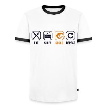 Manger Sommeil Gecko Répéter Lézard Gekkota À Crête - T-shirt contrasté Homme - blanc/noir - Devant - AI Model Female 172 light (172cm) & AI Model Male 178 dark (178cm)