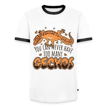 Man kann nie zu viele Geckos Gekkota Schopfe haben - Männer Kontrast-T-Shirt - Weiß/Schwarz - Vorne - AI Model Female 172 light (172cm) & AI Model Male 178 dark (178cm)