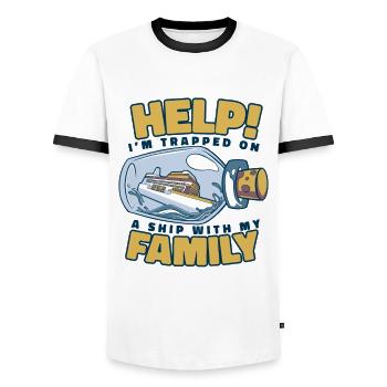 I'm Trapped On A Ship With My Family Cruise - Men's Ringer Shirt - white/black - Front - AI Model Female 172 light (172cm) & AI Model Male 178 dark (178cm)