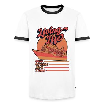 Das Leben leben, eine Kreuzfahrt nach der anderen Kreuzfahrtschiff - Männer Kontrast-T-Shirt - Weiß/Schwarz - Vorne - AI Model Female 172 light (172cm) & AI Model Male 178 dark (178cm)