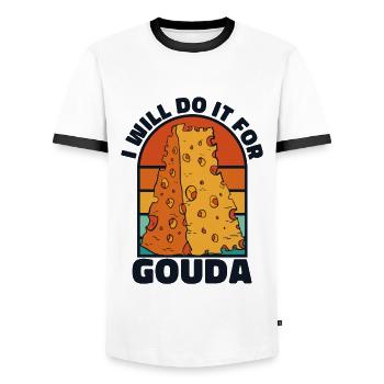 I Will Do It For Gouda Queso Cheesemonger Maker - Men's Ringer Shirt - white/black - Front - AI Model Female 172 light (172cm) & AI Model Male 178 dark (178cm)