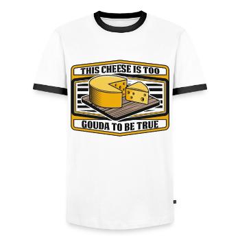 This Cheese Is Too Gouda To Be True Queso Maker - Men's Ringer Shirt - white/black - Front - AI Model Female 172 light (172cm) & AI Model Male 178 dark (178cm)