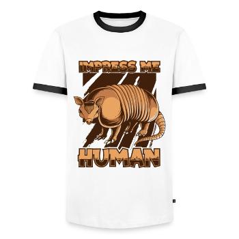 Beeindrucken Sie mich Menschliche Rosa Fee Cingulata Liebhaber - Männer Kontrast-T-Shirt - Weiß/Schwarz - Vorne - AI Model Female 172 light (172cm) & AI Model Male 178 dark (178cm)