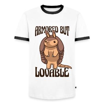 Armored But Lovable Pink Fairy Chlamyphoridae - Men's Ringer Shirt - white/black - Front - AI Model Female 172 light (172cm) & AI Model Male 178 dark (178cm)