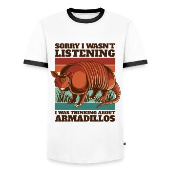 Was Thinking About Armadillos Pink Fairy - Men's Ringer Shirt - white/black - Front - AI Model Female 172 light (172cm) & AI Model Male 178 dark (178cm)