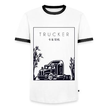Trucker Chinese Hanzi Trucker Truckie Legends - Men's Ringer Shirt - white/black - Front - AI Model Female 172 light (172cm) & AI Model Male 178 dark (178cm)