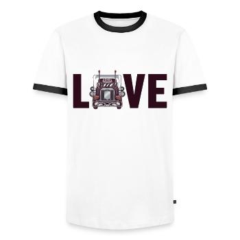 Trucker Love Trucker Truckie Legends Lover Truck - Men's Ringer Shirt - white/black - Front - AI Model Female 172 light (172cm) & AI Model Male 178 dark (178cm)