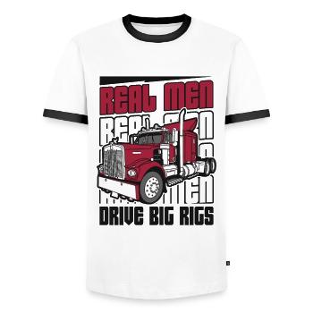 Real Men Drive Big Rigs Trucker Legends Truckie - Men's Ringer Shirt - white/black - Front - AI Model Female 172 light (172cm) & AI Model Male 178 dark (178cm)