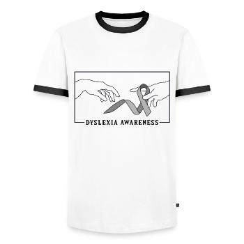 Michelangelo Creation of Adam Dyslexia Dyslexia - Men's Ringer Shirt - white/black - Front - AI Model Female 172 light (172cm) & AI Model Male 178 dark (178cm)