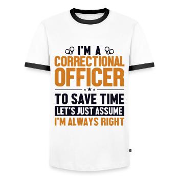 Agent correctionnel : Supposons que j’ai raison - T-shirt contrasté Homme - blanc/noir - Devant - AI Model Female 172 light (172cm) & AI Model Male 178 dark (178cm)