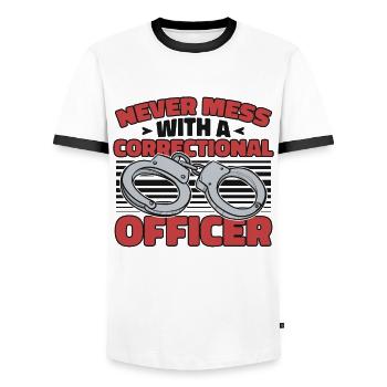 Ne plaisantez jamais avec un agent correctionnel - T-shirt contrasté Homme - blanc/noir - Devant - AI Model Female 172 light (172cm) & AI Model Male 178 dark (178cm)