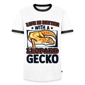 Life Is Better With A Leopard Gecko Lizard - Men's Ringer Shirt - white/black - Front - AI Model Female 172 light (172cm) & AI Model Male 178 dark (178cm)